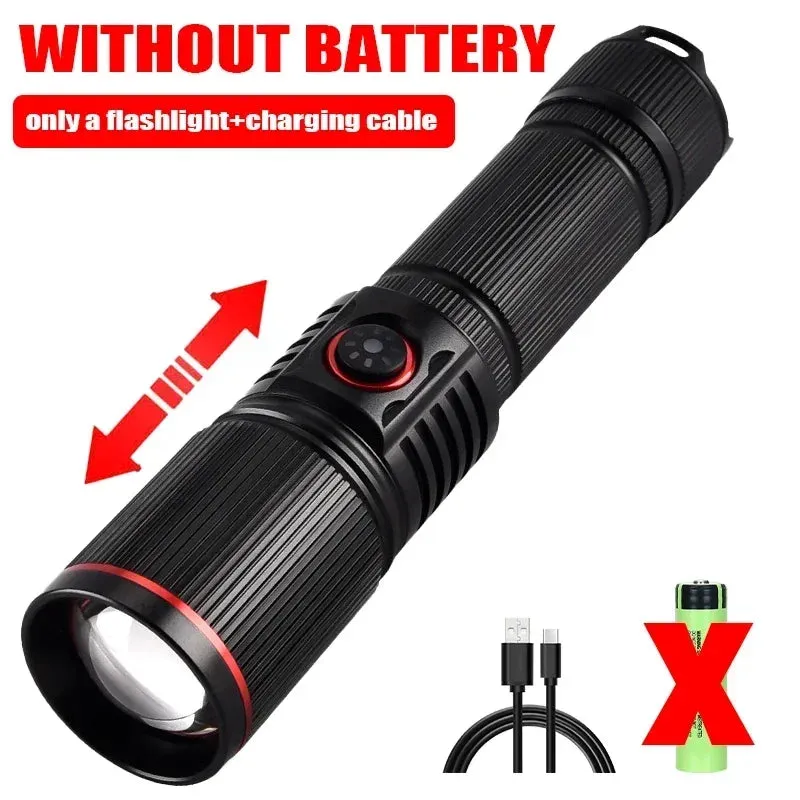 2500m Powerful LED Flashlight 9800lm Super Bright Torch Rechargeable Zoomable 18650 Battery Long Range Camping Lantern