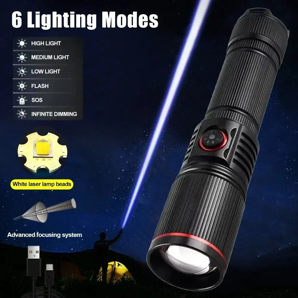2500m Powerful LED Flashlight 9800lm Super Bright Torch Rechargeable Zoomable 18650 Battery Long Range Camping Lantern