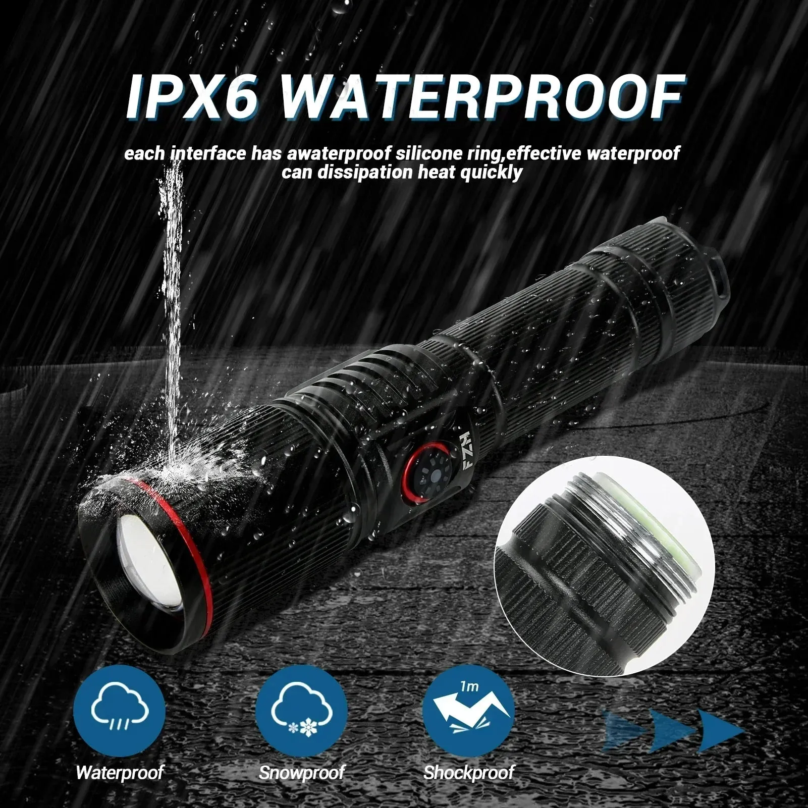2500m Powerful LED Flashlight 9800lm Super Bright Torch Rechargeable Zoomable 18650 Battery Long Range Camping Lantern