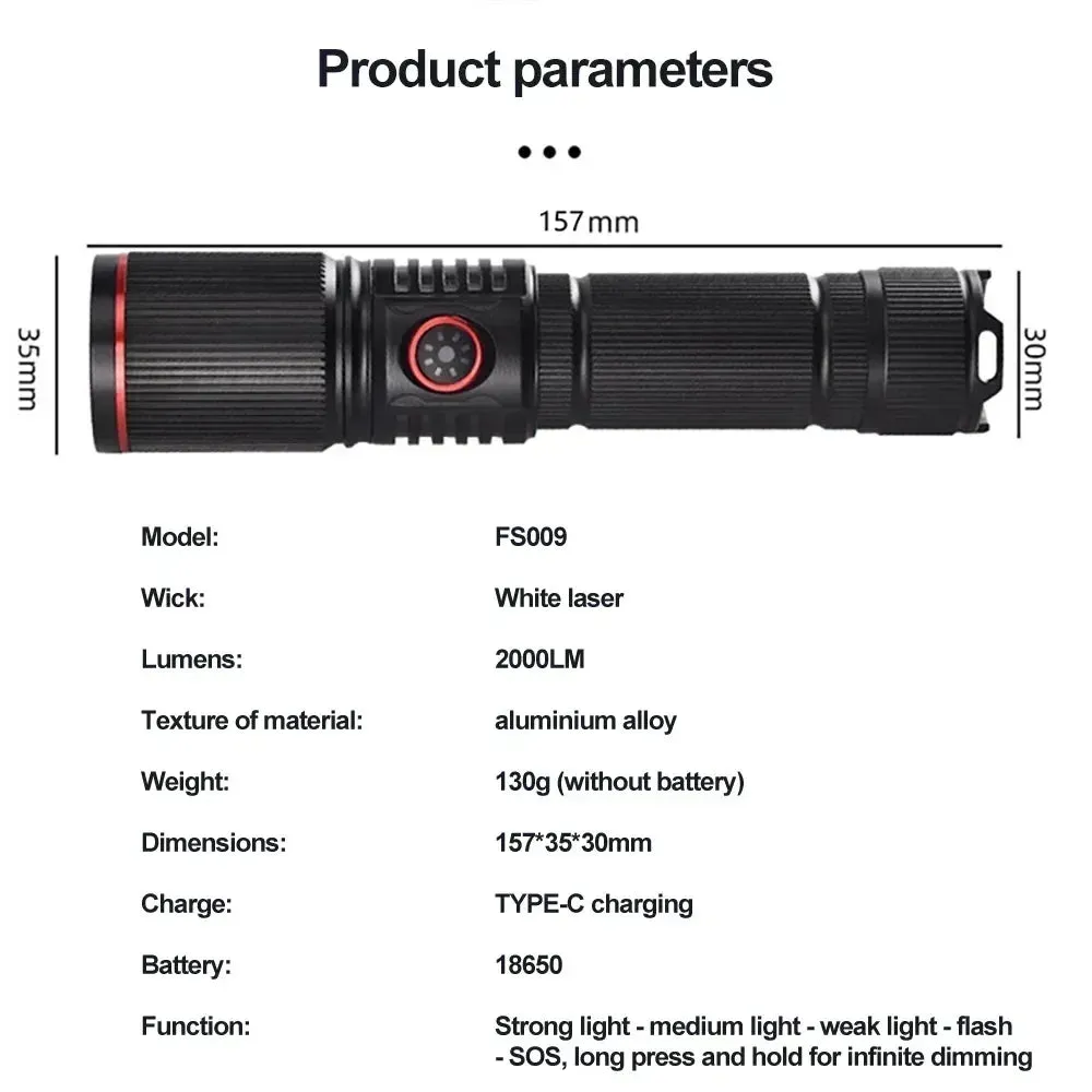 2500m Powerful LED Flashlight 9800lm Super Bright Torch Rechargeable Zoomable 18650 Battery Long Range Camping Lantern