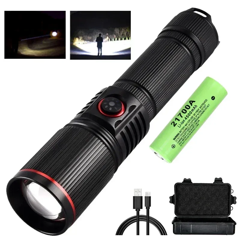 2500m Powerful LED Flashlight 9800lm Super Bright Torch Rechargeable Zoomable 18650 Battery Long Range Camping Lantern