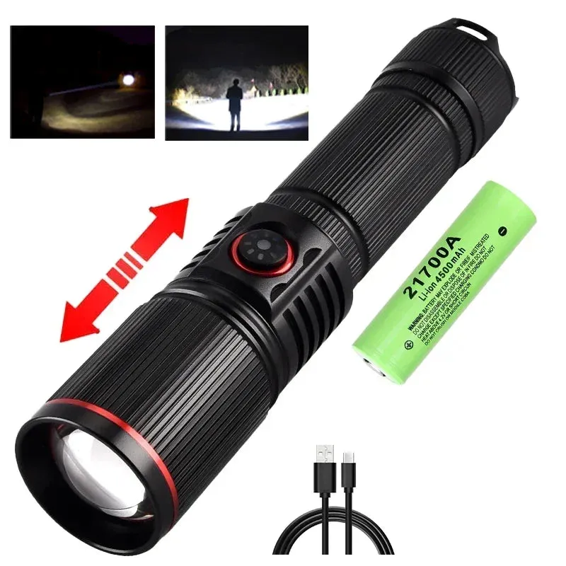 2500m Powerful LED Flashlight 9800lm Super Bright Torch Rechargeable Zoomable 18650 Battery Long Range Camping Lantern