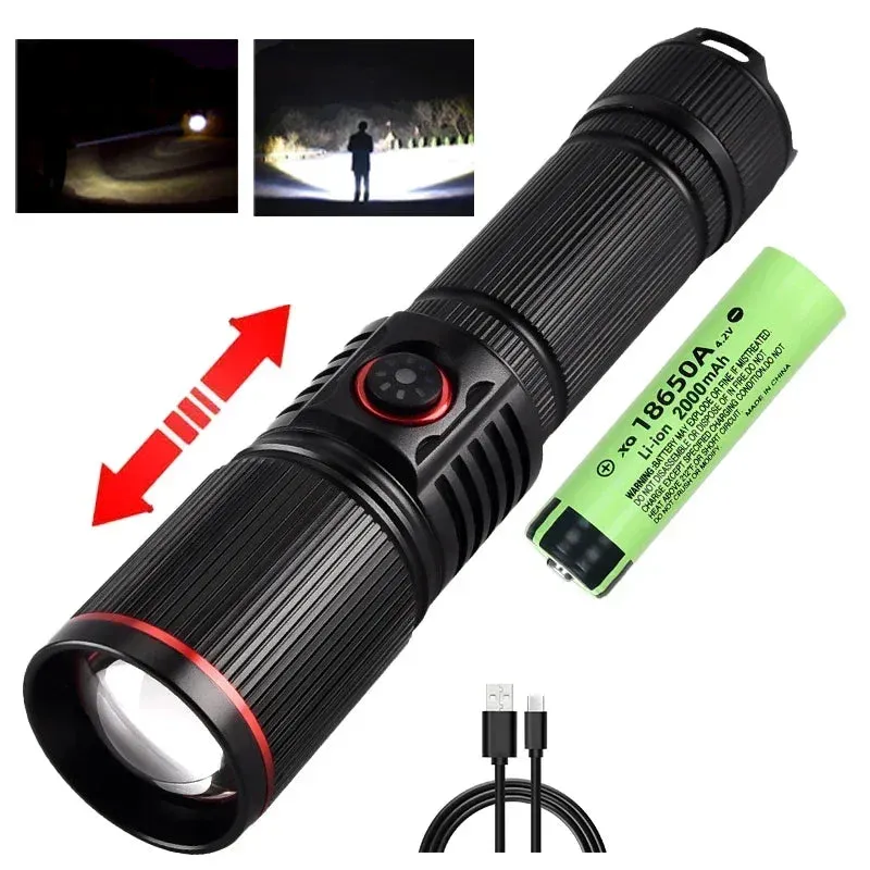 2500m Powerful LED Flashlight 9800lm Super Bright Torch Rechargeable Zoomable 18650 Battery Long Range Camping Lantern