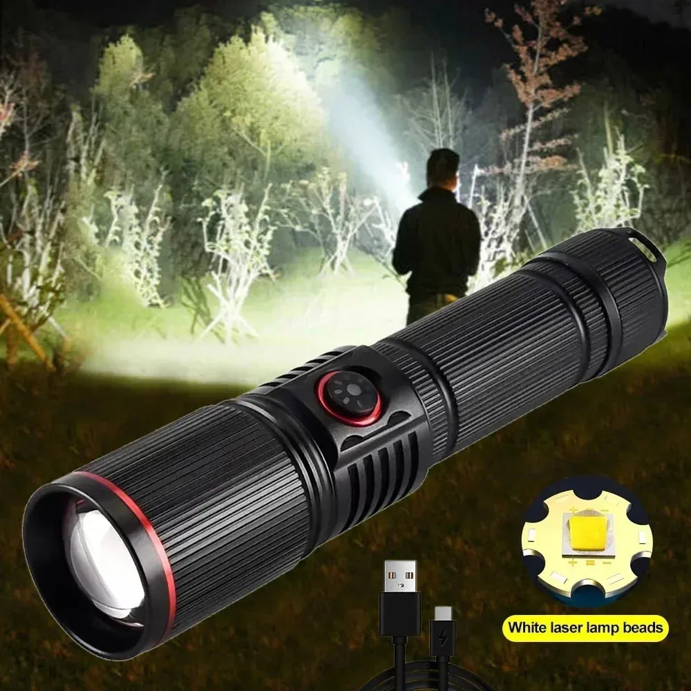 2500m Powerful LED Flashlight 9800lm Super Bright Torch Rechargeable Zoomable 18650 Battery Long Range Camping Lantern