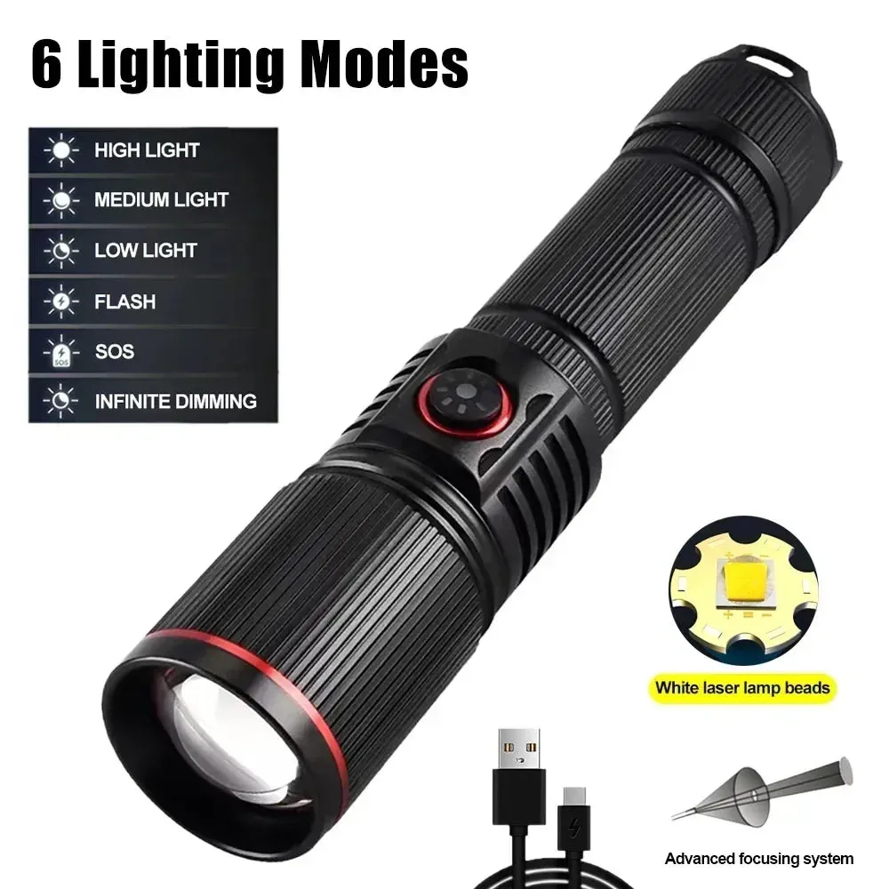 2500m Powerful LED Flashlight 9800lm Super Bright Torch Rechargeable Zoomable 18650 Battery Long Range Camping Lantern