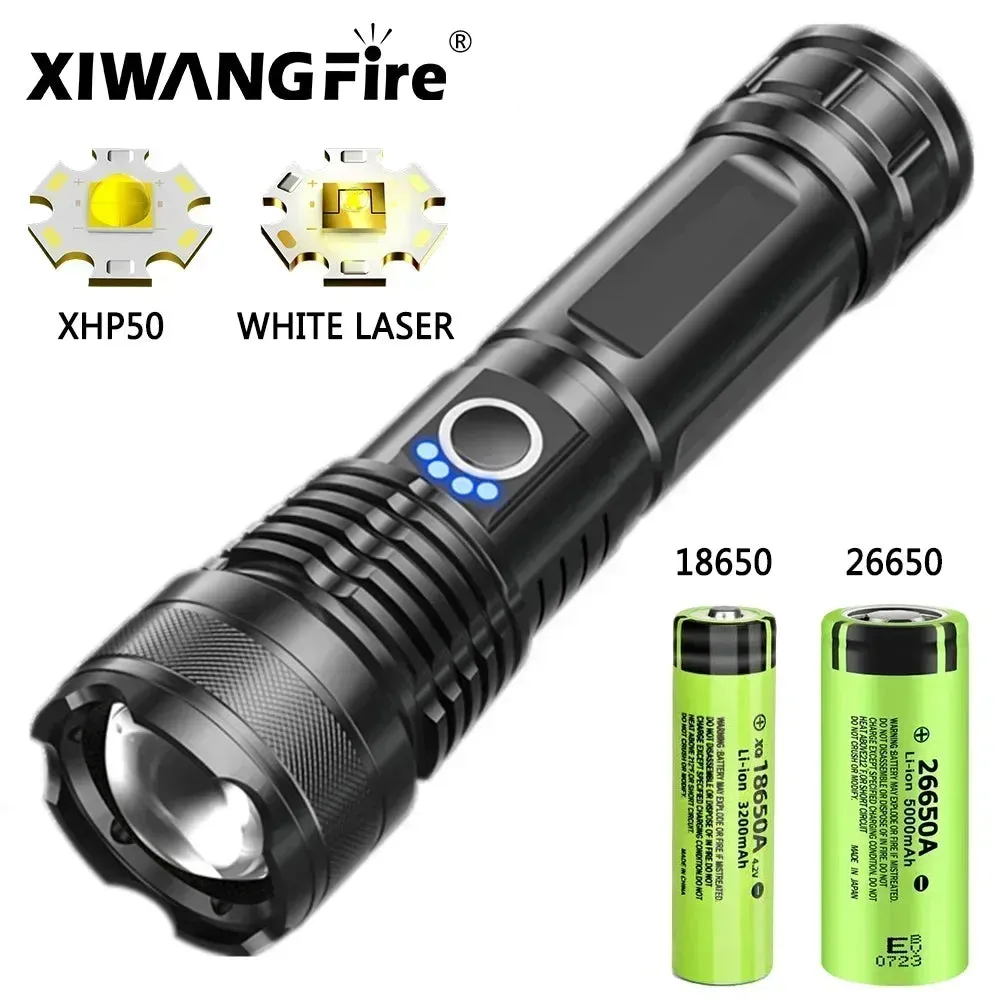 2500m Powerful LED Flashlight 9800lm Super Bright Torch Rechargeable Zoomable 18650 Battery Long Range Camping Lantern