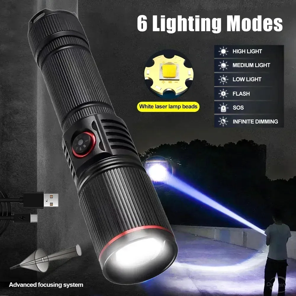 2500m Powerful LED Flashlight 9800lm Super Bright Torch Rechargeable Zoomable 18650 Battery Long Range Camping Lantern