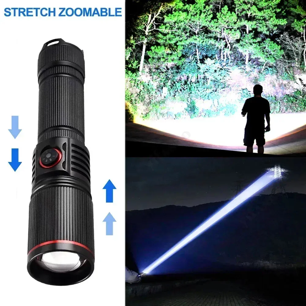 2500m Powerful LED Flashlight 9800lm Super Bright Torch Rechargeable Zoomable 18650 Battery Long Range Camping Lantern
