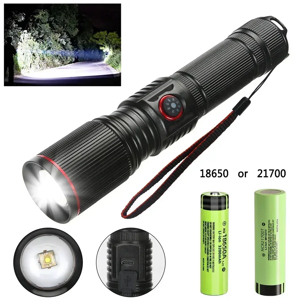 2500m Powerful LED Flashlight 9800lm Super Bright Torch Rechargeable Zoomable 18650 Battery Long Range Camping Lantern