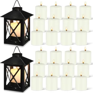 26 Pcs Emergency Candles with Lanterns Set Mini Vintage Lanterns with 5 Hour Long Burning Survival Candles for Outdoor Wedding Camping Hanging Lamp Ornaments Christmas Holiday Decor(Black)