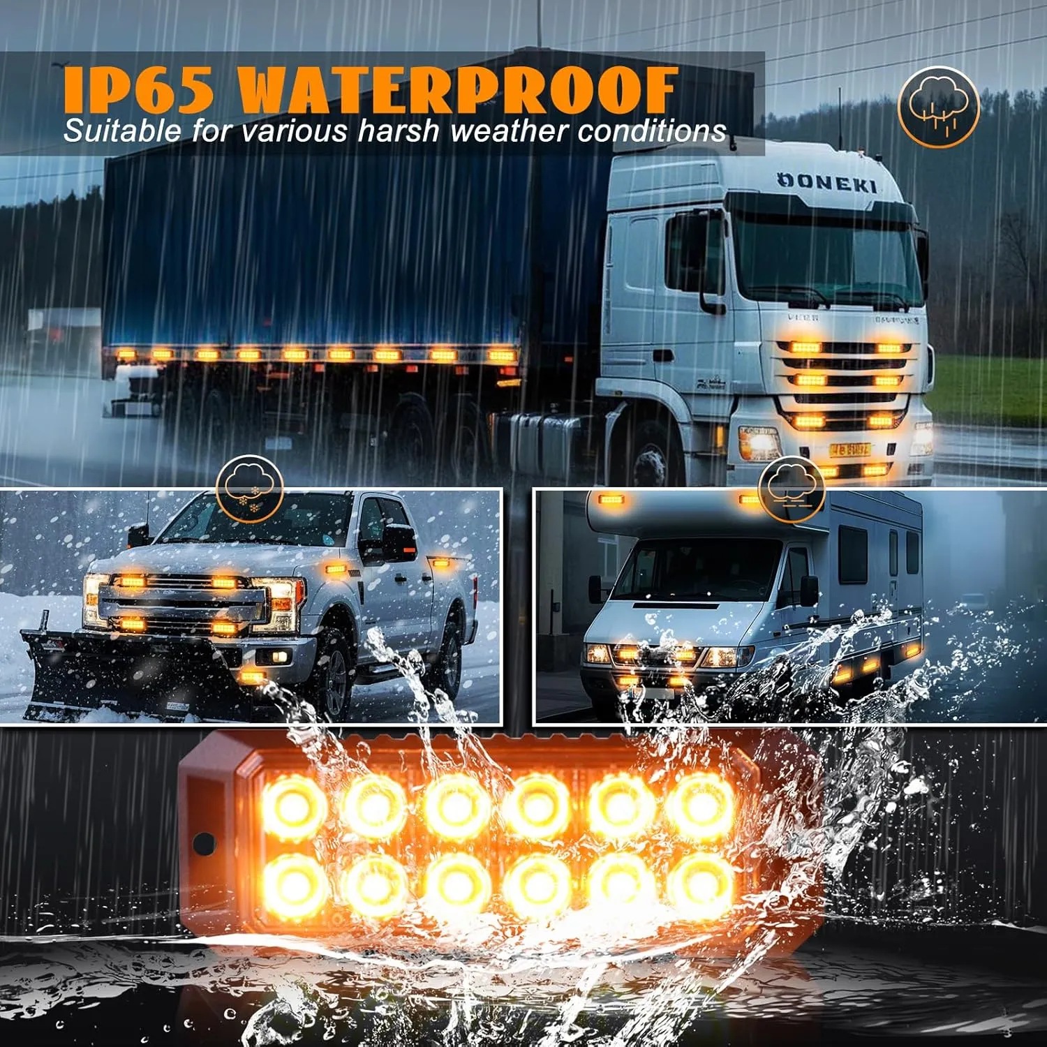 2PCS 12-LED Strobe Light, Amber Flashing Strobe Lights Safety Hazard Warning Lights Mini Emergency Grill Lights Surface Mount Strobe Lights for Trucks Vehicles Cars, Super Bright 12-24V