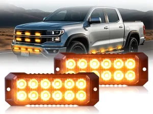 2PCS 12-LED Strobe Light, Amber Flashing Strobe Lights Safety Hazard Warning Lights Mini Emergency Grill Lights Surface Mount Strobe Lights for Trucks Vehicles Cars, Super Bright 12-24V