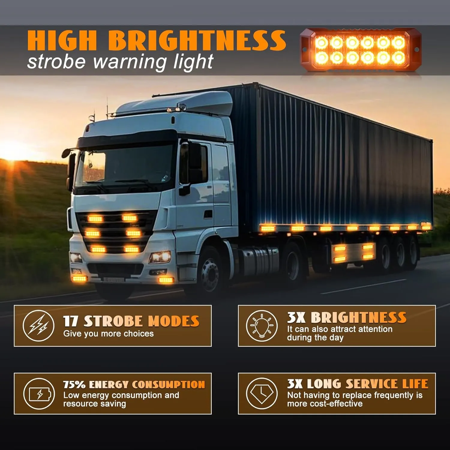 2PCS 12-LED Strobe Light, Amber Flashing Strobe Lights Safety Hazard Warning Lights Mini Emergency Grill Lights Surface Mount Strobe Lights for Trucks Vehicles Cars, Super Bright 12-24V