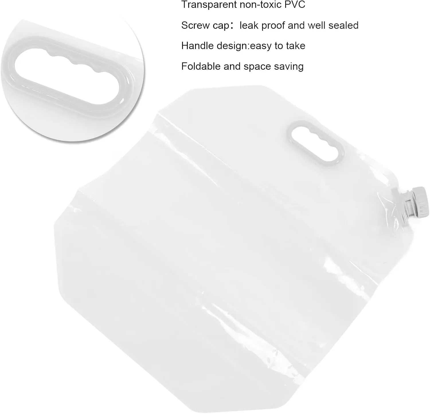 2Pcs 15L Collapsibles Water Container Bag, Transparent PVC Reusable Freezable Camping Water Container Jug Bottle Bag for Emergency Outdoor Camping (White)