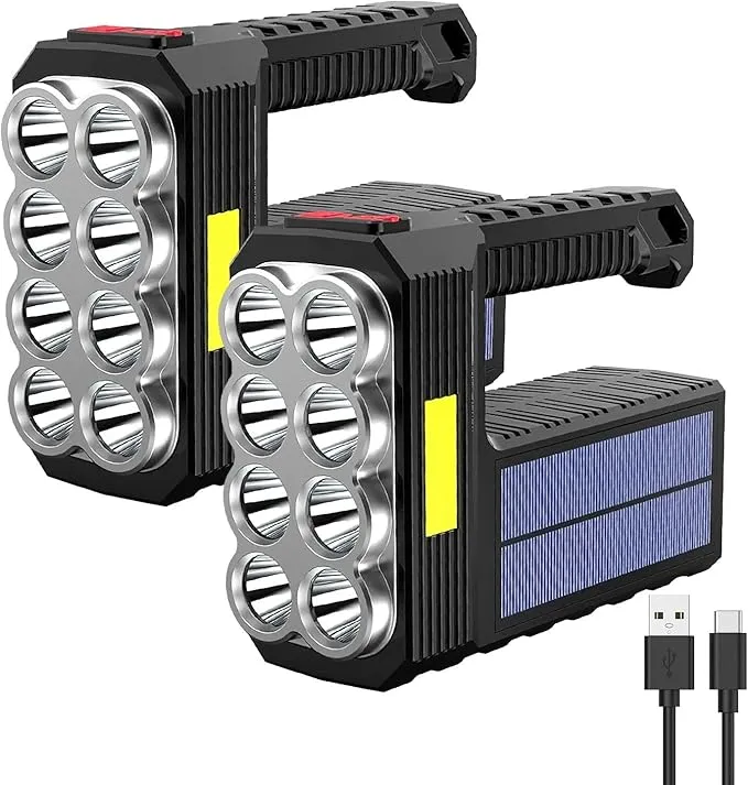 2pcs Flashlight Rechargeable Flashlights, 100000 High Lumens Super Bright 8 LED COB Sidelight with 3 Modes, Portable Lightweight Waterproof Spotlight Flashlight for Emergency (Black) (1) (2PCS)