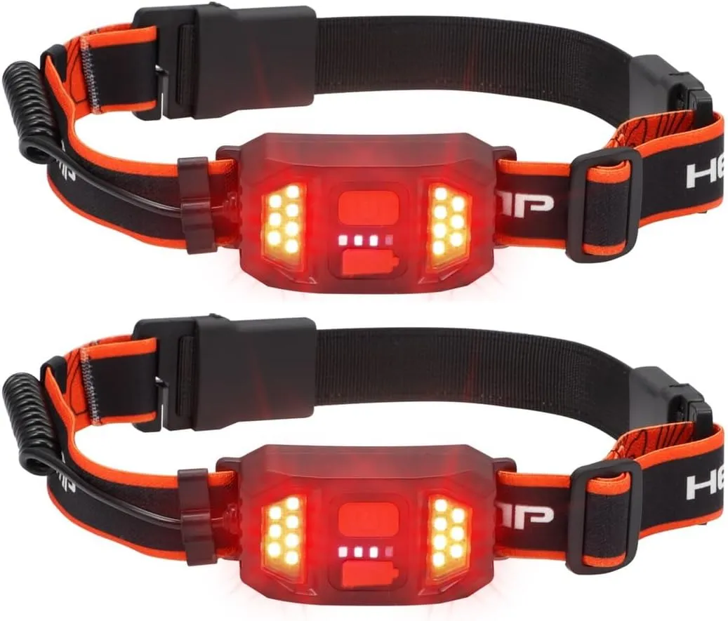 2Pcs Waterproof Cob Headlamps with Rechargeable USB, Red Warning Lights, Ideal for Outdoor Activities Like Running, Cycling, and Fishing