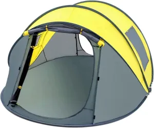 3-4 Person Easy Pop Up Tent, Waterproof Sun Shelter with Automatic Setup, 9.5' x 6.6' x 52'', 2 Doors, Instant Family Tent for Camping & Hiking (Yellow)