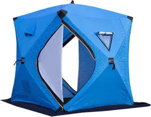 3-4 Person Portable Ice Fishing Shelter Easy Set-up Winter Fishing Tent Ice Fishing Tent Waterproof & Windproof with Carry Bag Fishing Equipment Outdoors (Blue 3~4 Person 180X180X210CM)