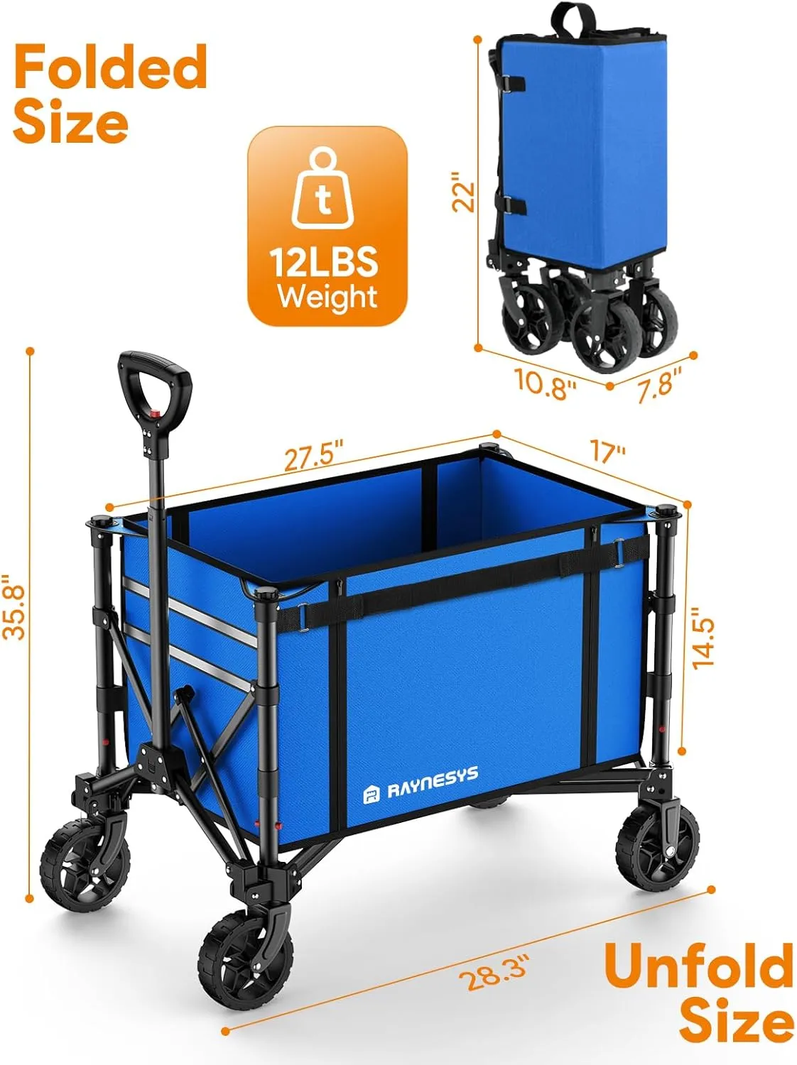 3 in 1 Collapsible Wagon Converts to Bench, 220lbs Foldable Wagon Cart with Wheels, 120L Shopping Cart for Groceries Folding Utility Wagon for Beach, Garden, Camping, Sport, Wheelbarrows, Light Blue