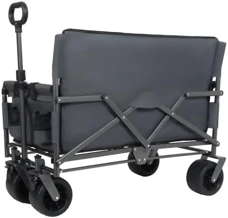 3-in-1 Convertible Folding Wagon Cart with Bench Seat & Storage - 500lbs Heavy-Duty Utility Wagon, 180L Capacity All-Terrain Wheels for Camping, Beach, Sports, Garden (Gray)