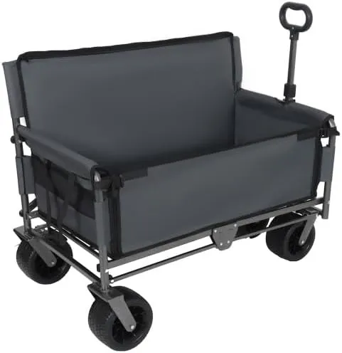 3-in-1 Convertible Folding Wagon Cart with Bench Seat & Storage - 500lbs Heavy-Duty Utility Wagon, 180L Capacity All-Terrain Wheels for Camping, Beach, Sports, Garden (Gray)