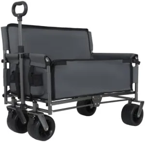 3-in-1 Convertible Folding Wagon Cart with Bench Seat & Storage - 500lbs Heavy-Duty Utility Wagon, 180L Capacity All-Terrain Wheels for Camping, Beach, Sports, Garden (Gray)