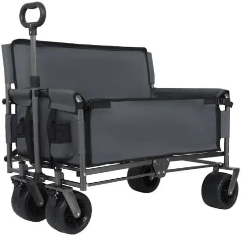 3-in-1 Convertible Folding Wagon Cart with Bench Seat & Storage - 500lbs Heavy-Duty Utility Wagon, 180L Capacity All-Terrain Wheels for Camping, Beach, Sports, Garden (Gray)