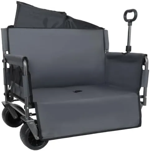 3-in-1 Convertible Folding Wagon Cart with Bench Seat & Storage - 500lbs Heavy-Duty Utility Wagon, 180L Capacity All-Terrain Wheels for Camping, Beach, Sports, Garden (Gray)