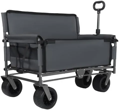 3-in-1 Convertible Folding Wagon Cart with Bench Seat & Storage - 500lbs Heavy-Duty Utility Wagon, 180L Capacity All-Terrain Wheels for Camping, Beach, Sports, Garden (Gray)