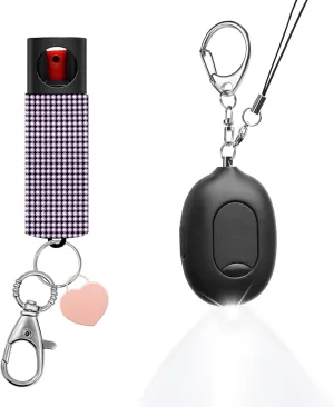 3-in-1 Personal Alarm & Door Handle Alarm & Pepper Spray Combo for Women, Max Strength Pepper Spray Gel & 130dB Siren & MINI Led Flashlight, Rechargeable, Gifts for Women Purple/Black