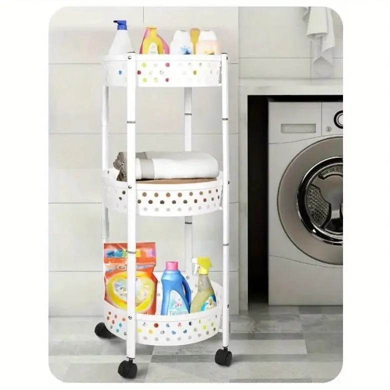 3 Layer Kitchen Trolley, Rolling Utility Cart, Foldable Kitchen Storage Rack