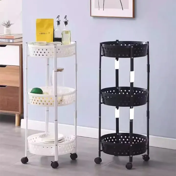 3 Layer Kitchen Trolley, Rolling Utility Cart, Foldable Kitchen Storage Rack