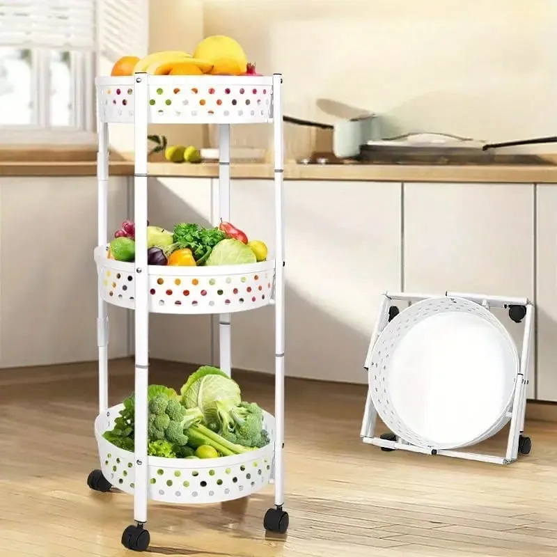3 Layer Kitchen Trolley, Rolling Utility Cart, Foldable Kitchen Storage Rack
