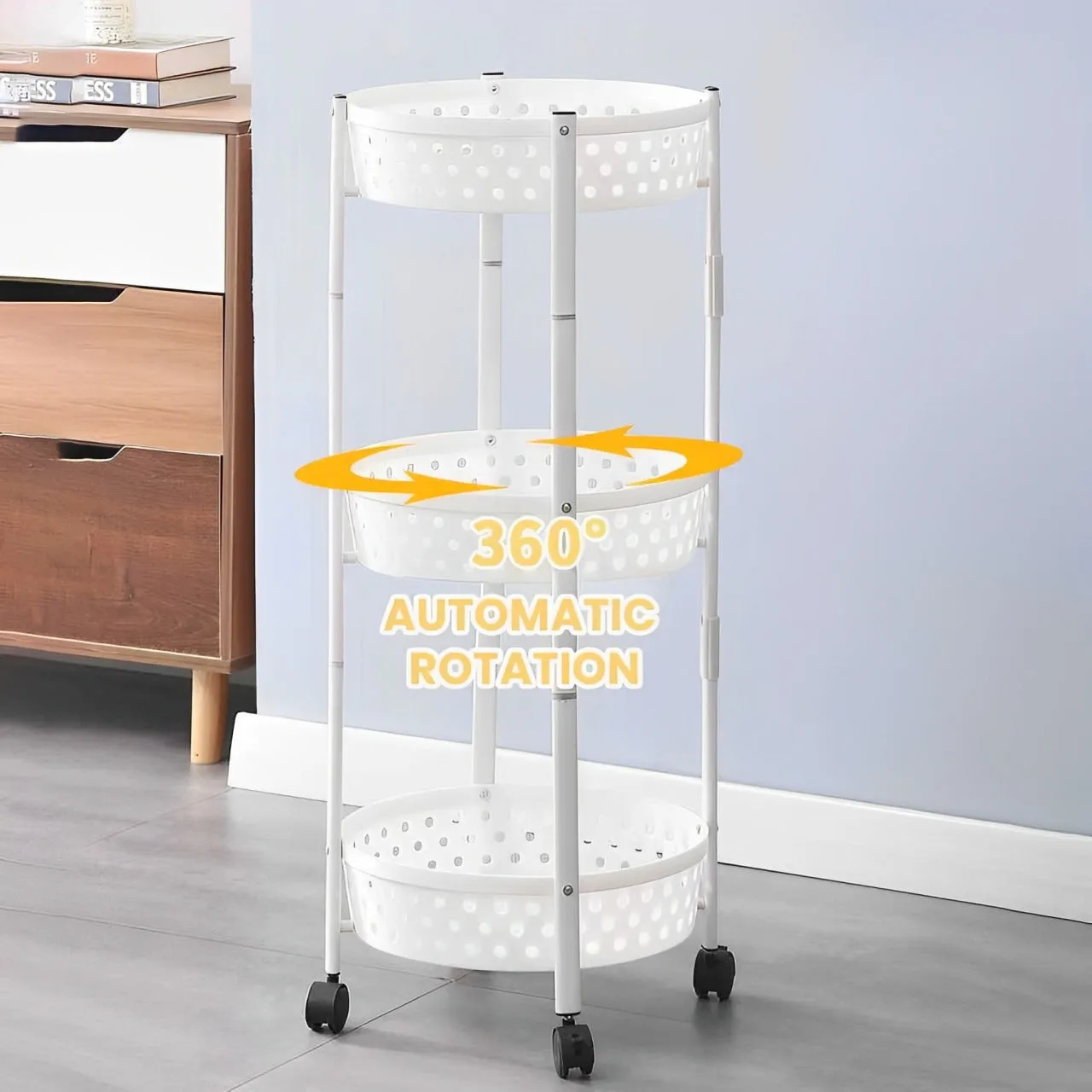 3 Layer Kitchen Trolley, Rolling Utility Cart, Foldable Kitchen Storage Rack