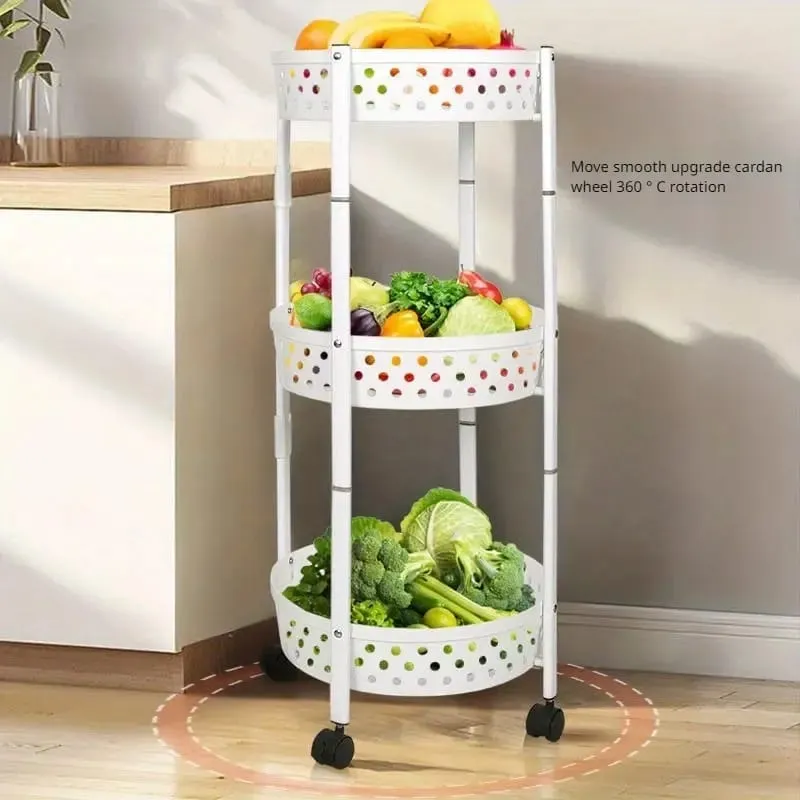 3 Layer Kitchen Trolley, Rolling Utility Cart, Foldable Kitchen Storage Rack