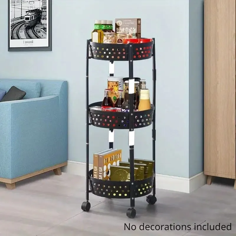 3 Layer Kitchen Trolley, Rolling Utility Cart, Foldable Kitchen Storage Rack