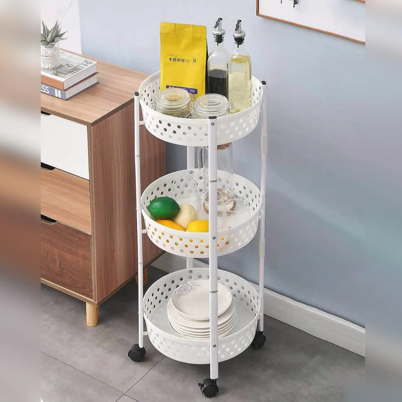 3 Layer Kitchen Trolley, Rolling Utility Cart, Foldable Kitchen Storage Rack