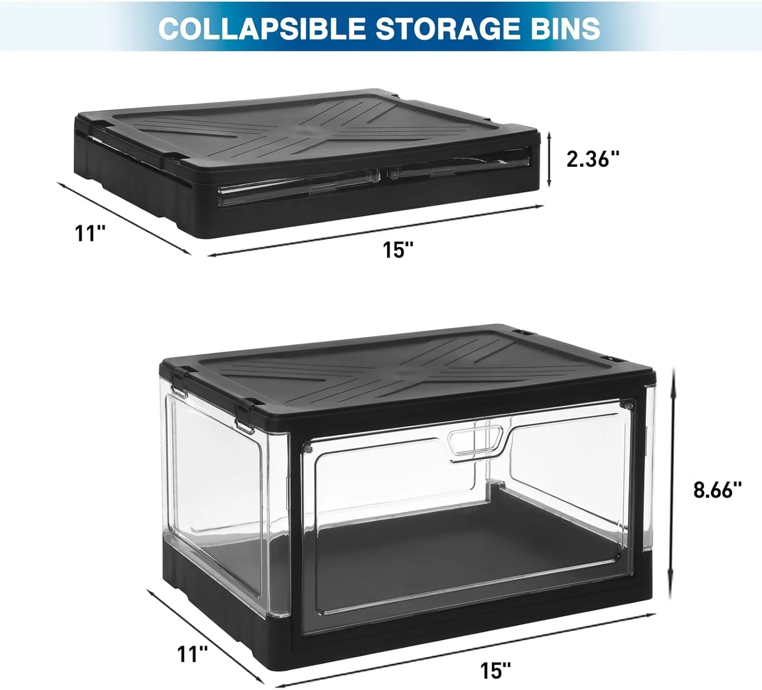 3-Pack Clear Stackable Storage Bins with Lids Magnetic Doors Open Front Foldable Folding Plastic Craft Containers Large Closet Organizers Box for Bedrooms Living Rooms Study 24 QT
