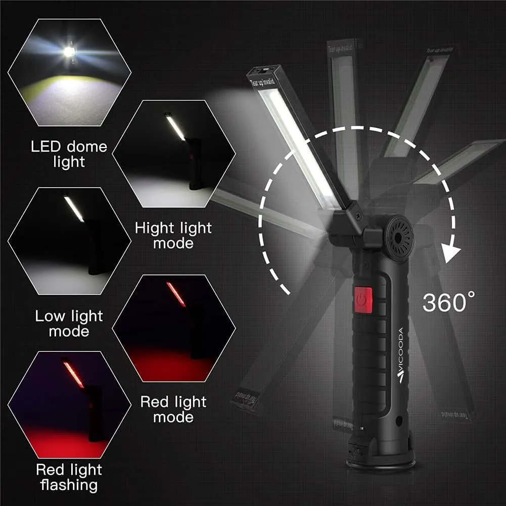 3 Pack Flashlights, LED Work Light, Work Light with Magnetic Base and Hanging Hook, 360°Rotate 5 Modes Rechargeable Work Light for Car Engines Repair, Emergency and All Tight Spots (3 Pack)