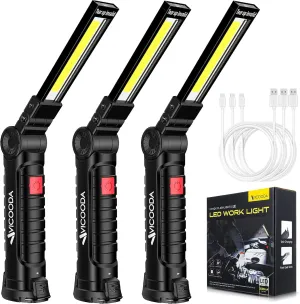 3 Pack Flashlights, LED Work Light, Work Light with Magnetic Base and Hanging Hook, 360°Rotate 5 Modes Rechargeable Work Light for Car Engines Repair, Emergency and All Tight Spots (3 Pack)