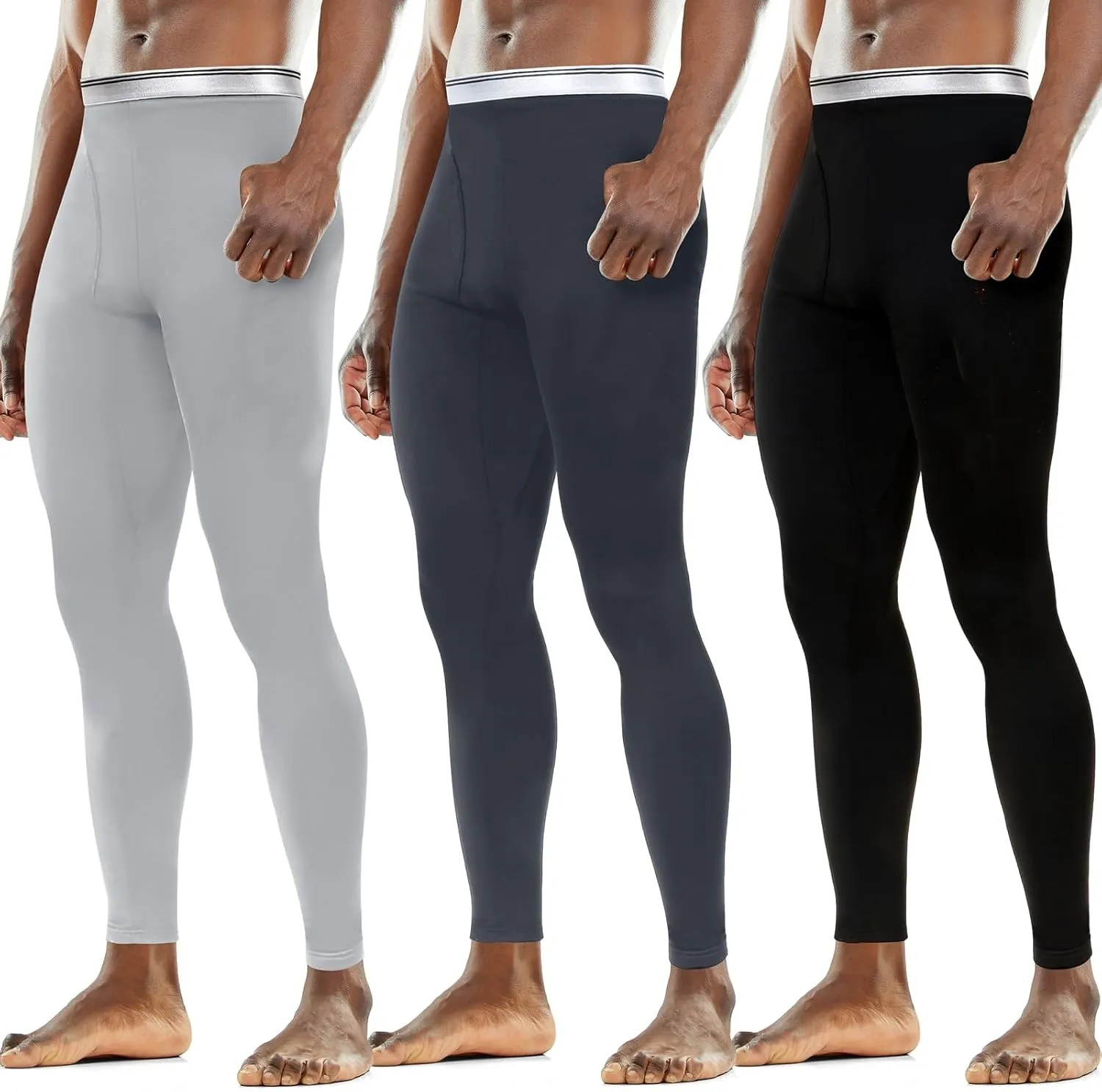 3 Pack Men's Thermal Underwear Pants Fleece Lined Thermal Leggings for Men Base Layer Bottoms