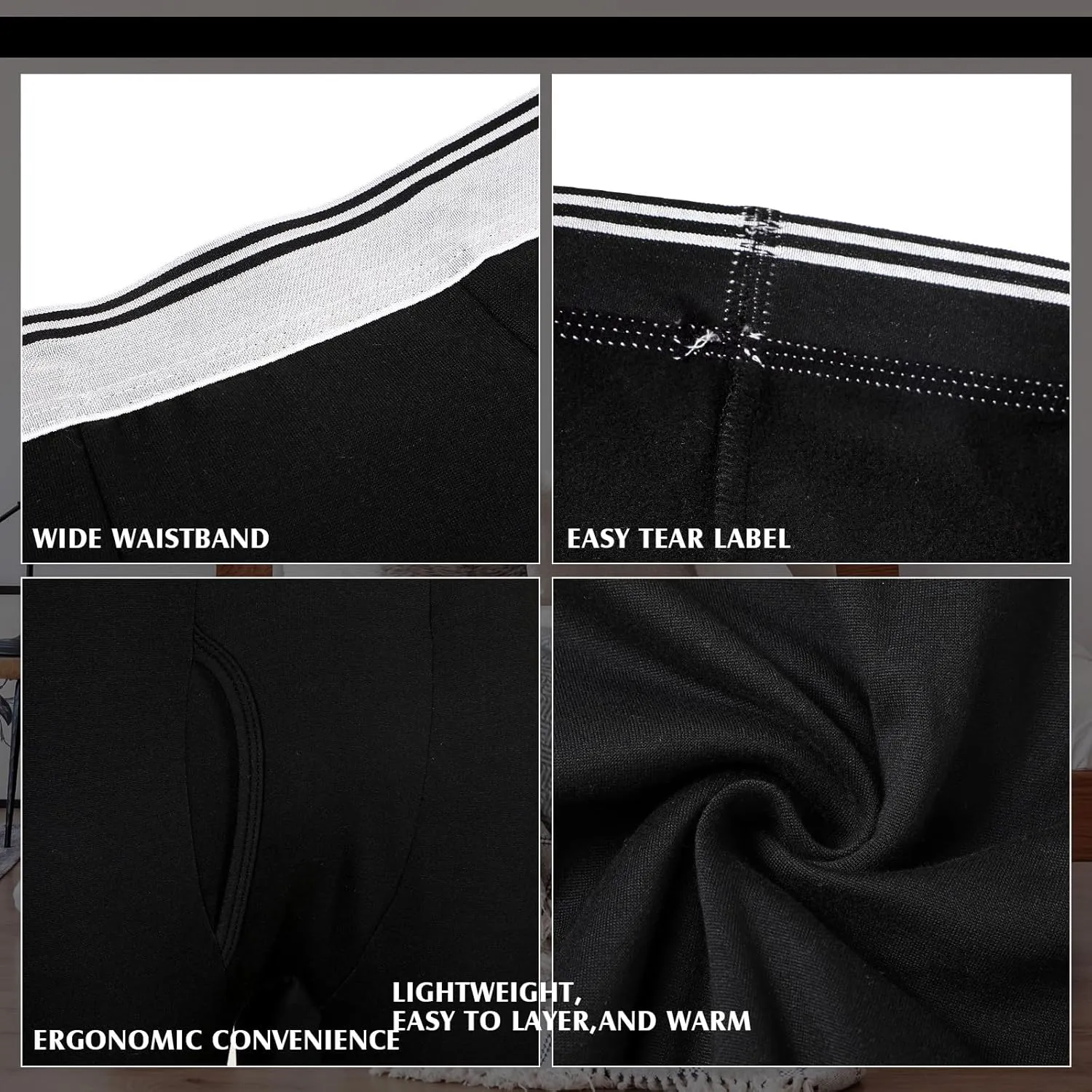 3 Pack Men's Thermal Underwear Pants Fleece Lined Thermal Leggings for Men Base Layer Bottoms