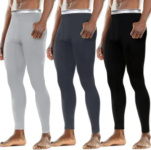 3 Pack Men's Thermal Underwear Pants Fleece Lined Thermal Leggings for Men Base Layer Bottoms
