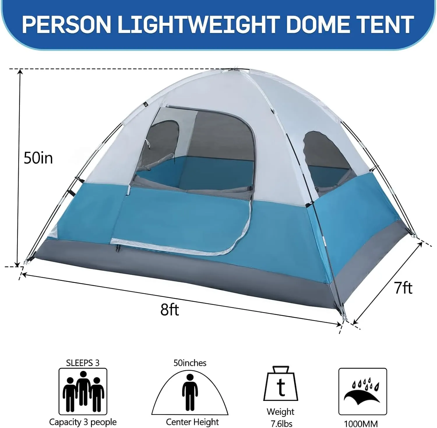 3 Person Backpacking Tent,Portable Lightweight Waterproof Windproof Easy Setup Backpacking Tent,Great for Camping Hiking Mountaineering