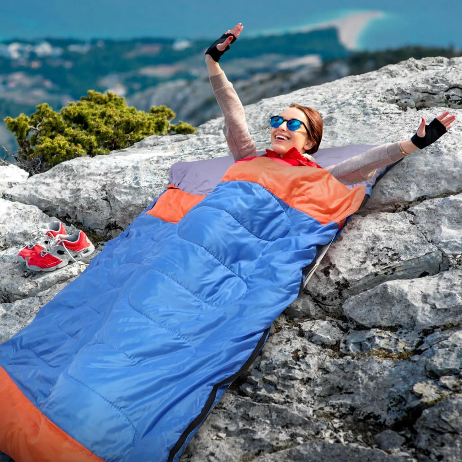 3-Person Family Sleeping Bag - Lightweight Water-Resistant for Camping, Hiking & Indoor Use | 3-Season (Spring/Summer/Fall) with Carry Sack | Fits Adults & Kid