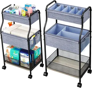 3-Tier Baby Diaper Caddy Organizer and Storage Cart with 4 2 Dividers, Mobile Metal Utility Cart with Rolling Wheels for Nursery Essentials, Large Capacity Rolling Carts for Crib, Bedroom, Bathroom