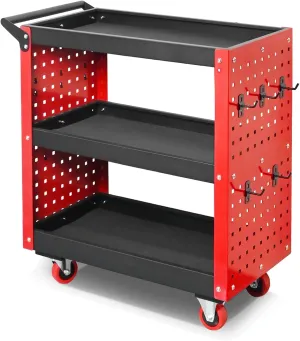 3 Tier Rolling Tool Cart on Wheels, 660LBS Load Capacity Heavy Duty Utility Tool Cart with Pegboard for Repair Shop, Garage, Warehouse, Workshop