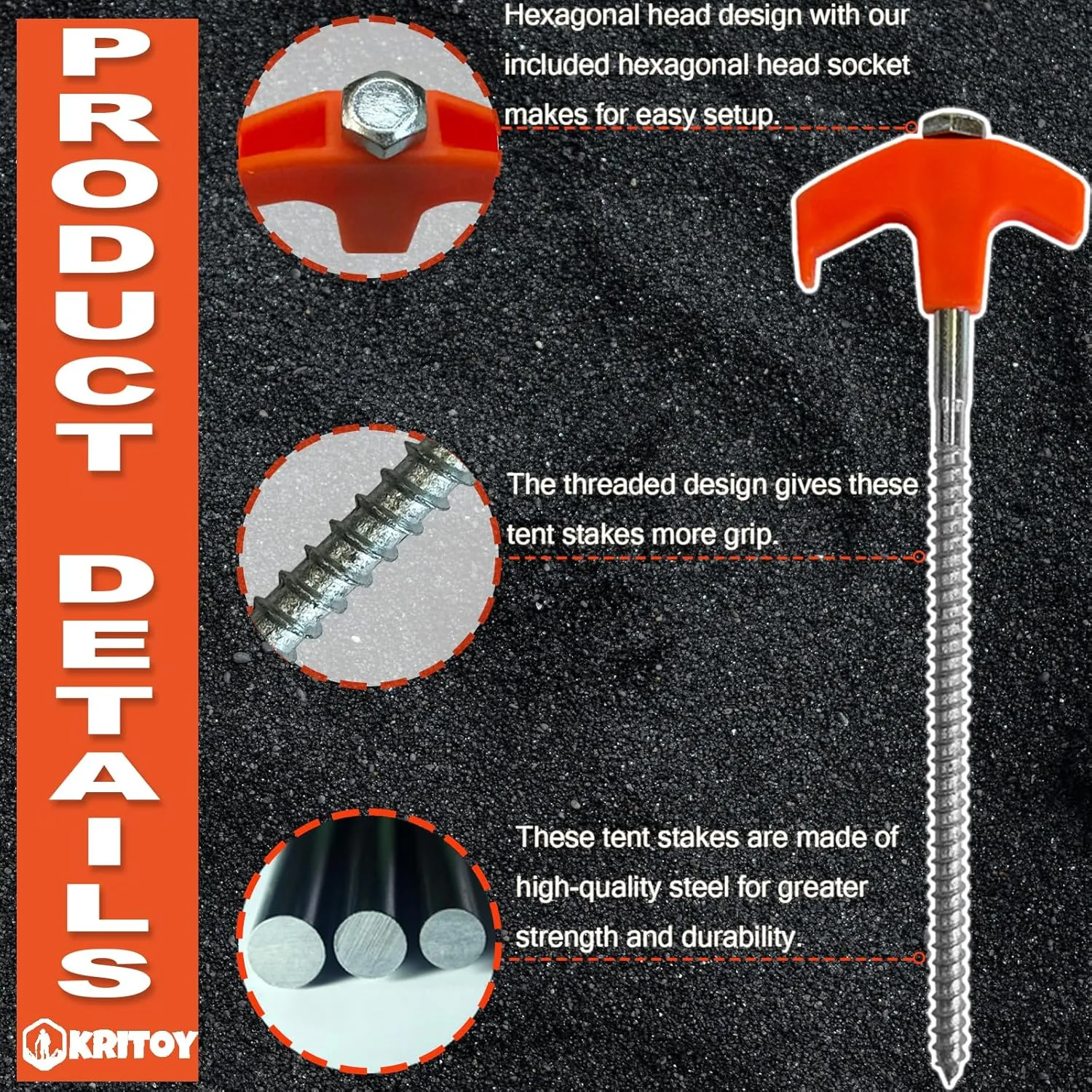 30 Pack Tent Stakes Heavy Duty - 8" Screw in Tent Stakes - Ground Anchors Screw in - Tent Pegs Camping Stakes - Metal Threaded Tent Spikes with 1 Hex Head Driver, 1Stopper T Pull Hook and Storage Bag