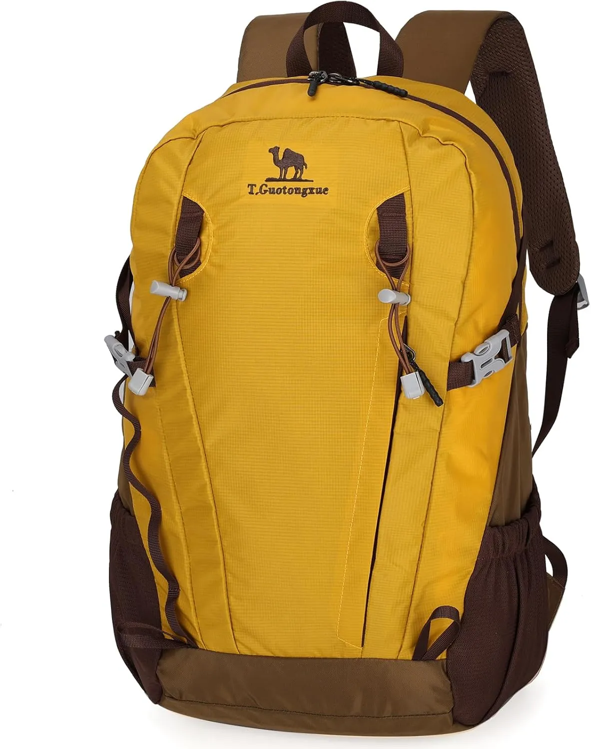 30L Hiking Daypack for Men Women, Large Travel Hiking Backpack with Anti Theft Pocket & Chest Strap, Breathable Waterproof Outdoor Rucking Backpack for Camping, Yellow