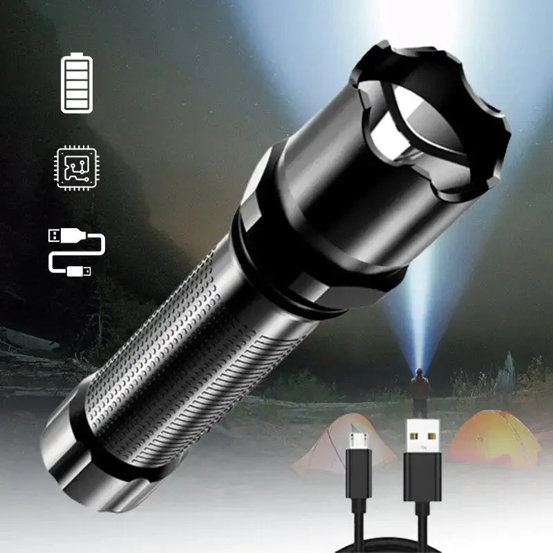 30W Portable Waterproof Telescopic Zoom Tactical Torch USB Charging Lantern Outdoor Flashlights